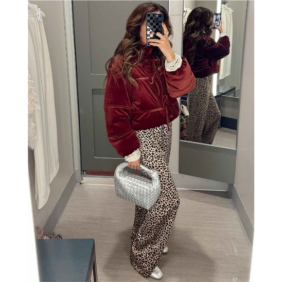 Women's Holiday Velvet Bow-Tie Puffer Jacket - Future Collective Burgundy XL - Picture 3 of 4